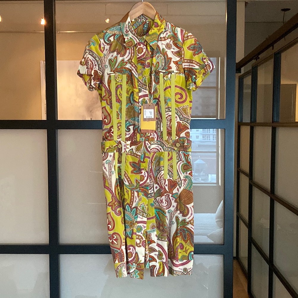 ETRO lime green paisley printed dress, Italian size 42, USA size 6
